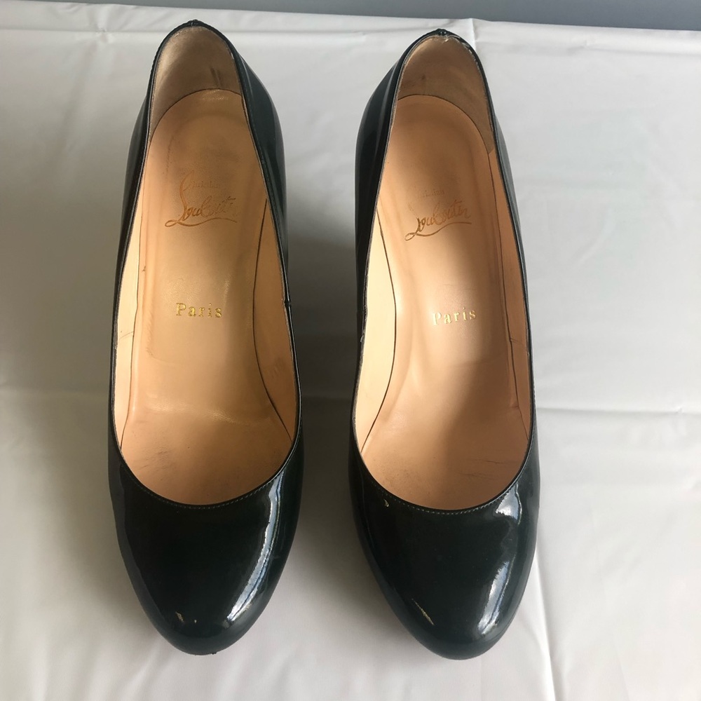 Christian Louboutin green patent leather wedge